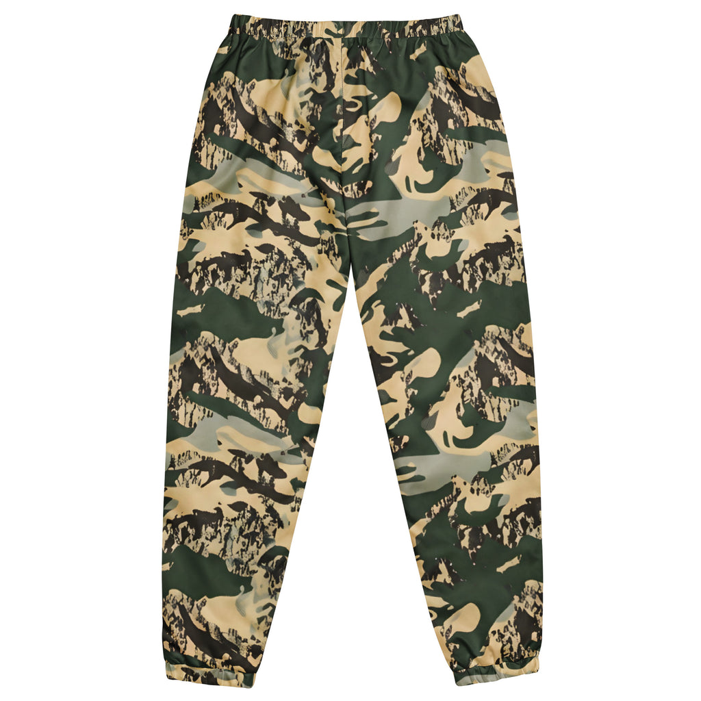 TV-D1 Track Pants in Tobacco Valley D1 camouflage, back-view product mockup