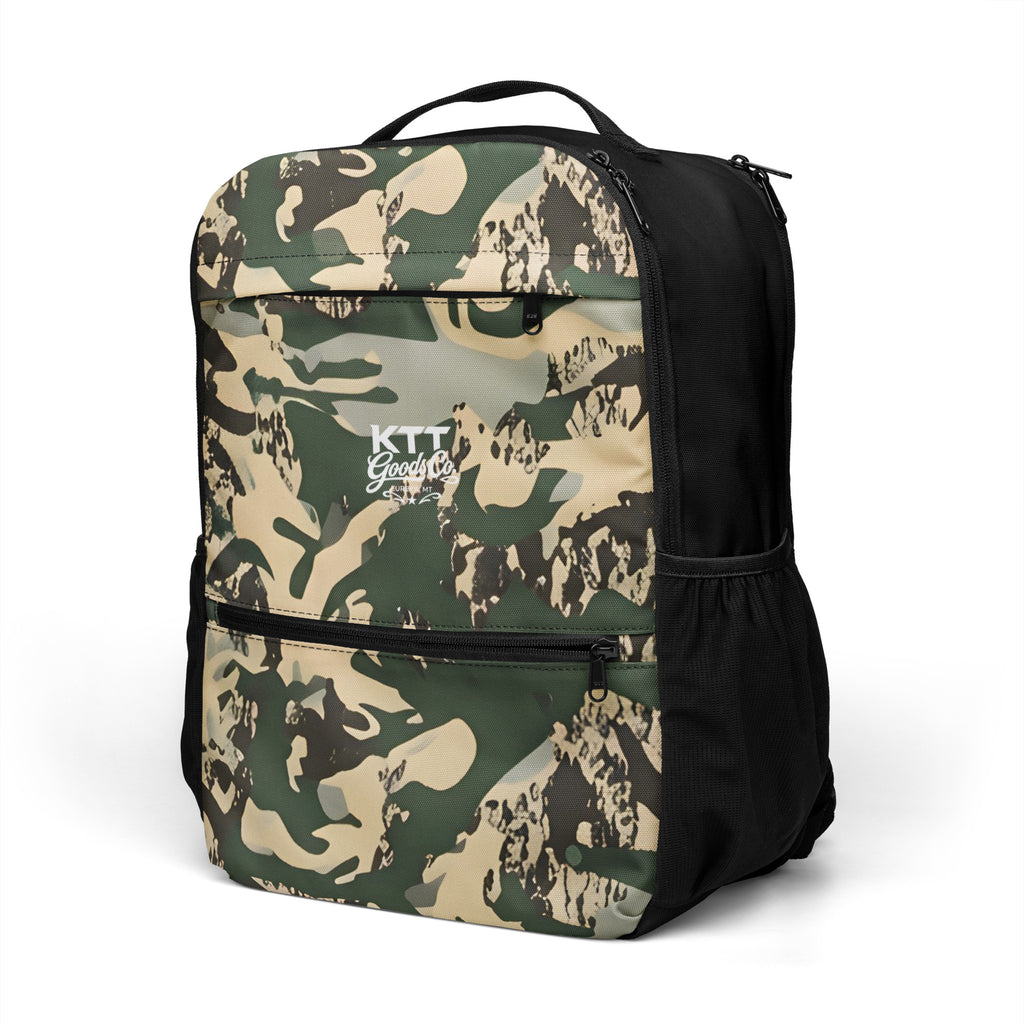 TV-D1 Utility Backpack in Tobacco Valley D1 camouflage, left-front product mockup
