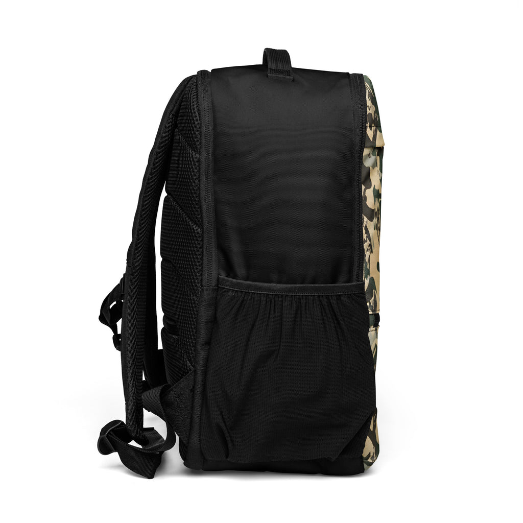 Right-side view of the TV-D1 Field Utility Backpack showing the side pocket and black trim.