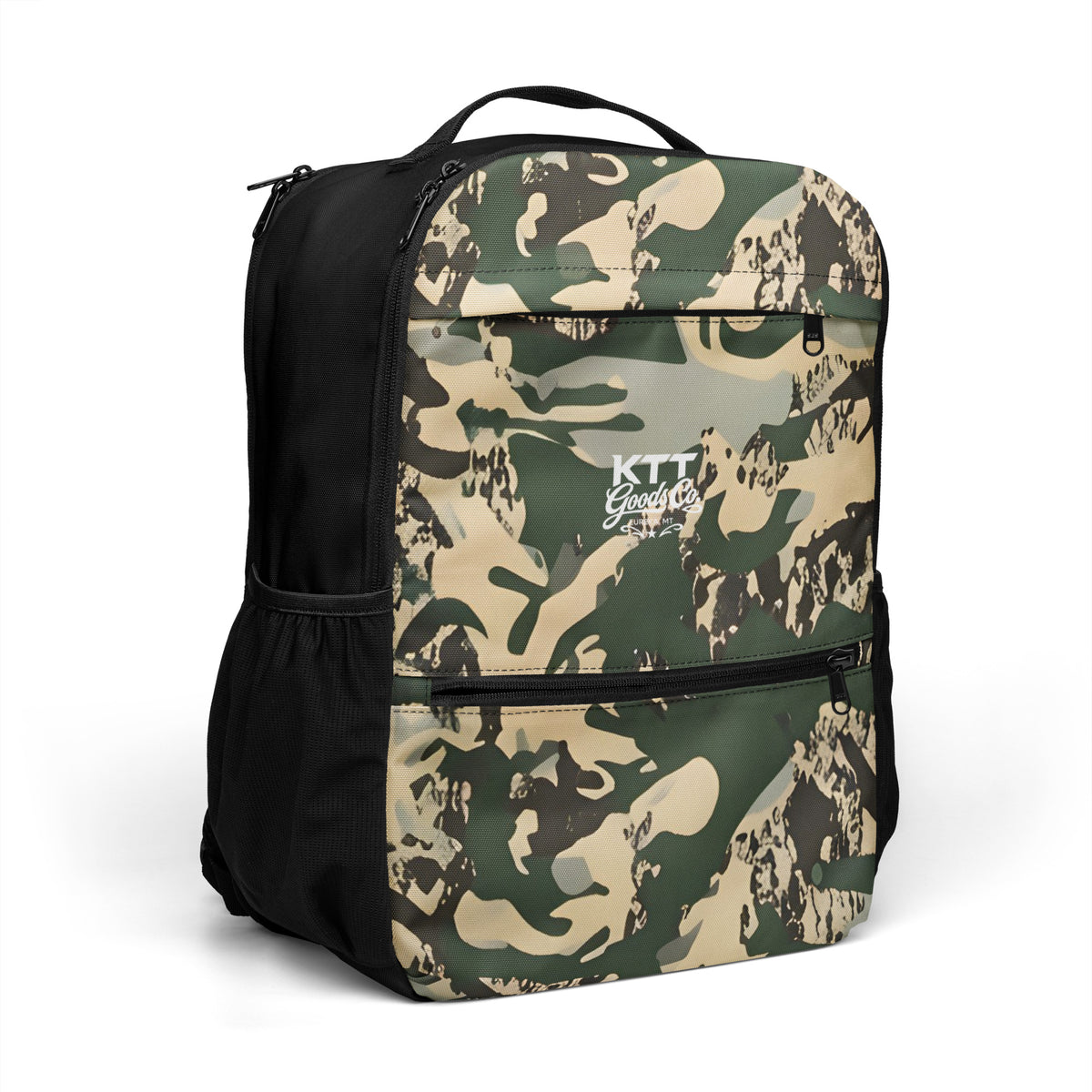 TV-D1 Utility Backpack in Tobacco Valley D1 camouflage, right-front product mockup