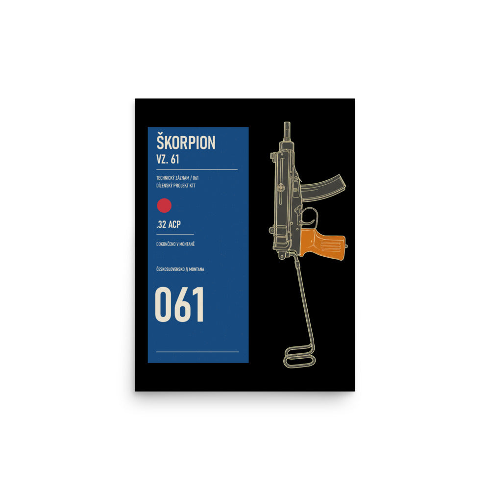 ŠKORPION VZ. 61 technical record art print — 12 × 16 in front mockup