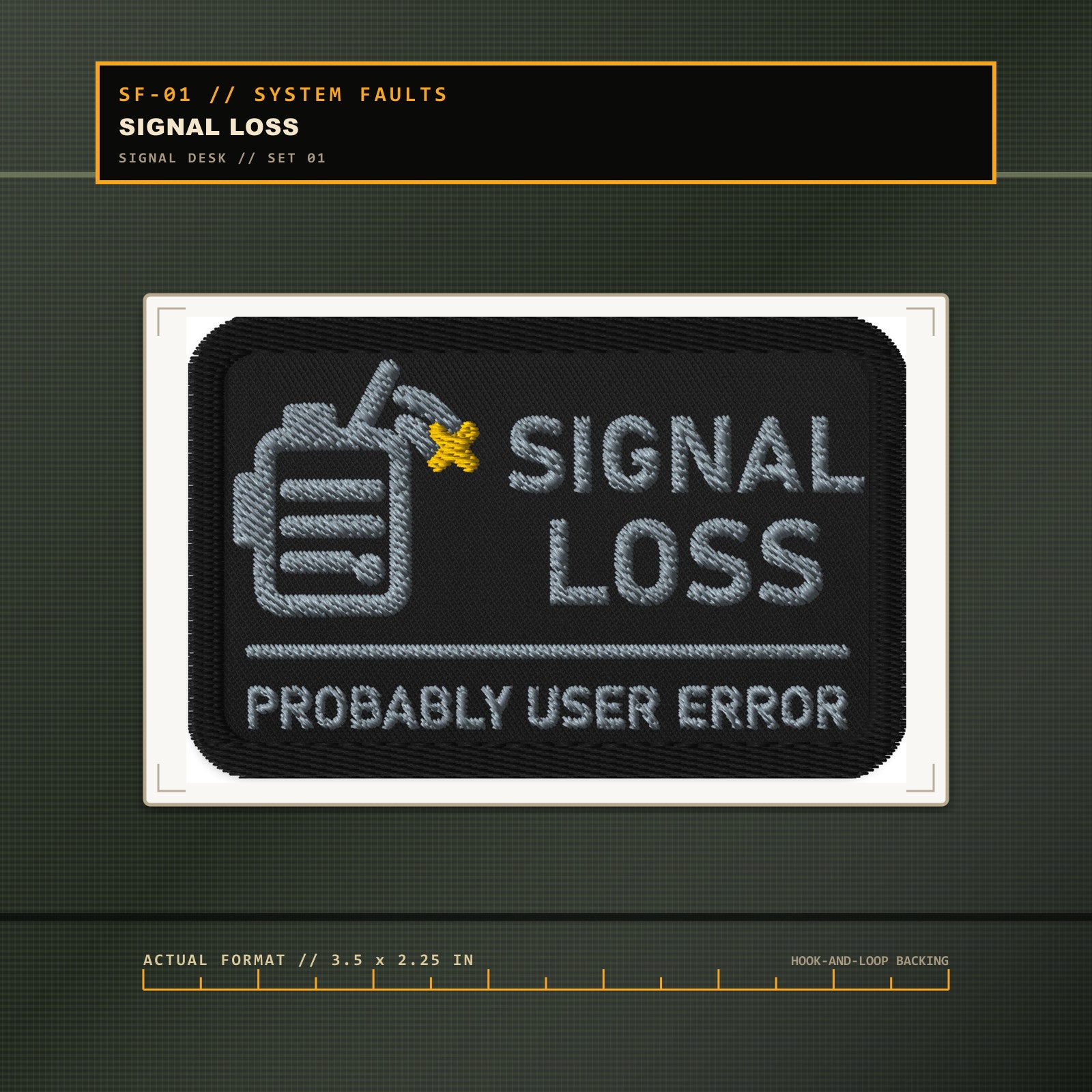 Signal Loss exact embroidered patch on KTT field card