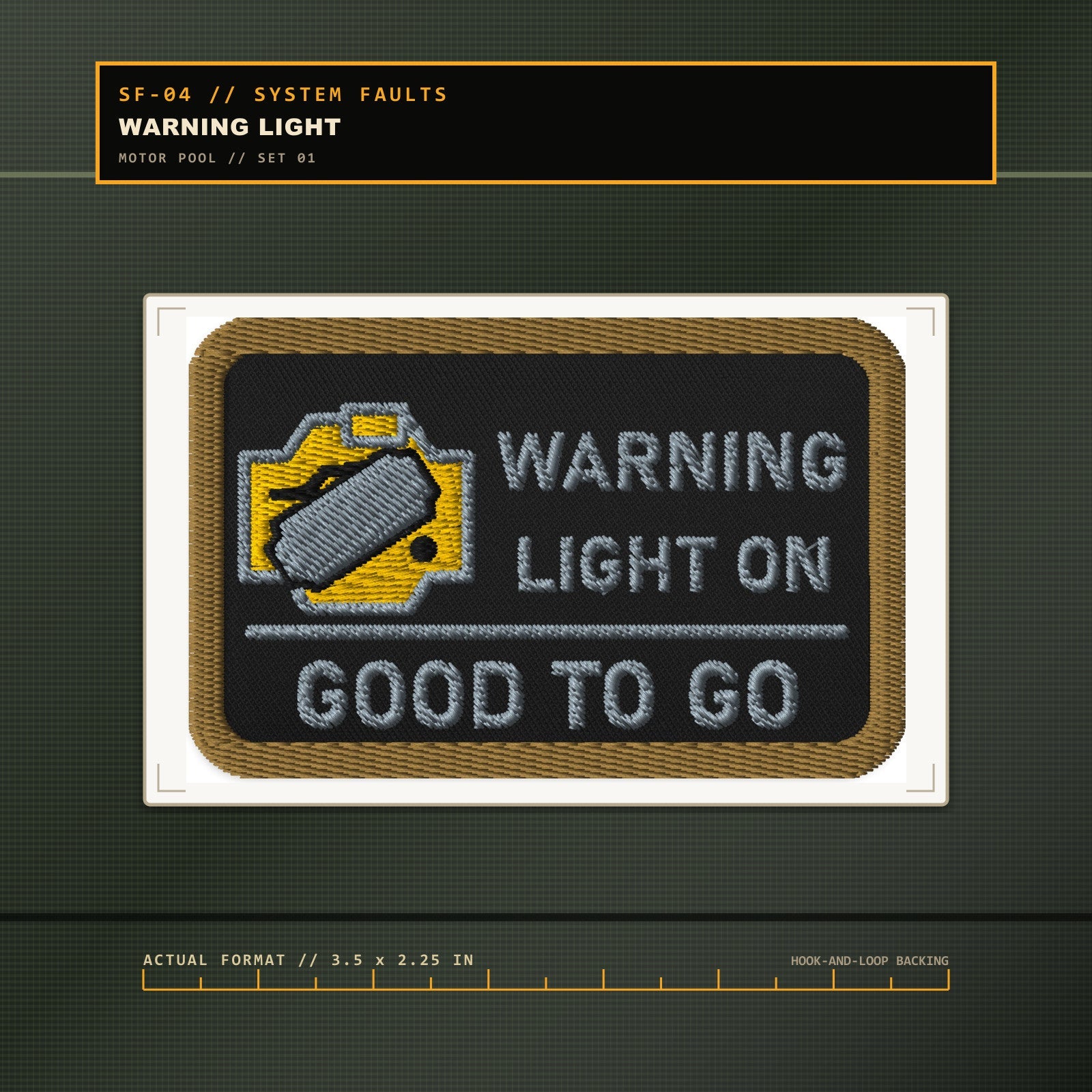 Warning Light exact embroidered patch on KTT field card