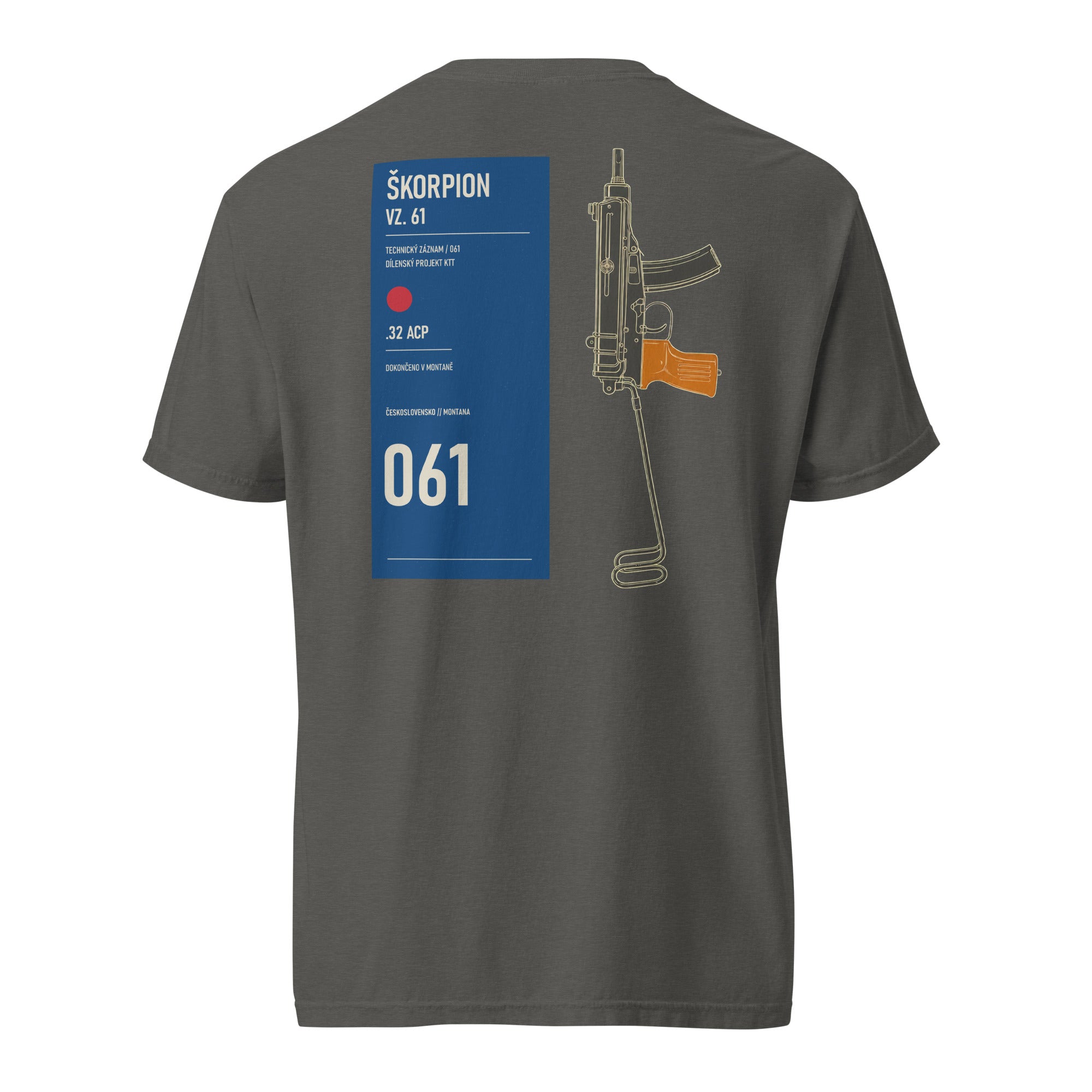 Back of pepper KTT VZ61 Skorpion Technical Record heavyweight tee