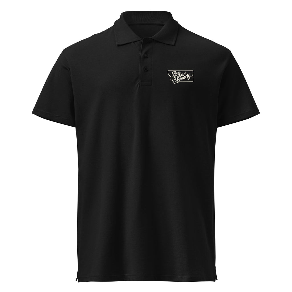 Boy Fuckin' Howdy Premium Polo — Black — front view